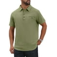 thumbnail image 5 of INSPIRE CHIC Men's Linen Chest Pocket Short Sleeve Casual Hawaiian Beach Polo Shirts 2XL Olive Green, 5 of 6