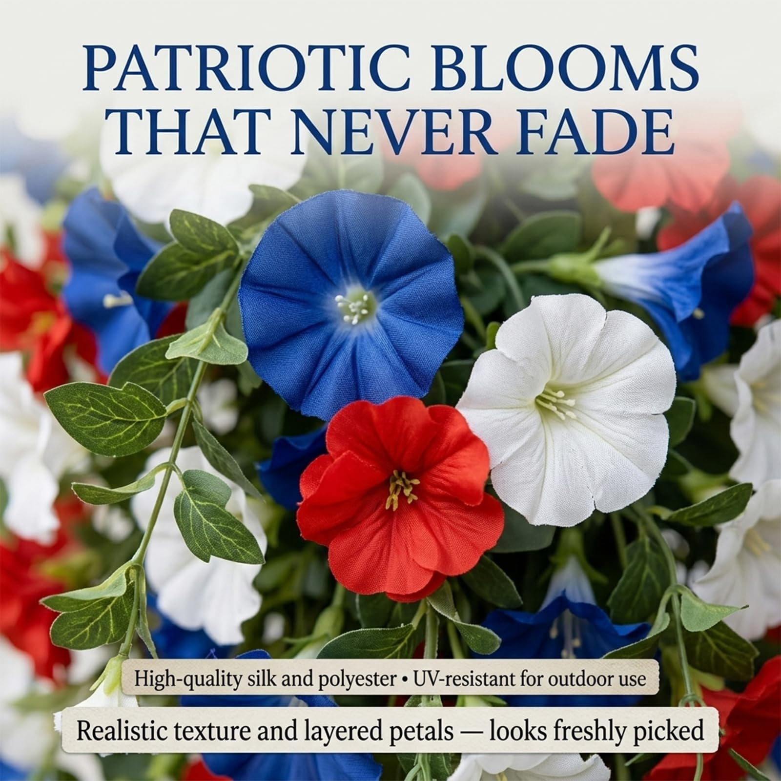 Patriotic Hanging Flower Baskets, 4th of July Decoration Tricolor Patriotic Artificial Flower, Large Hanging Baskets with Artificial Flowers Red White Blue, for Porch, Yard, Table