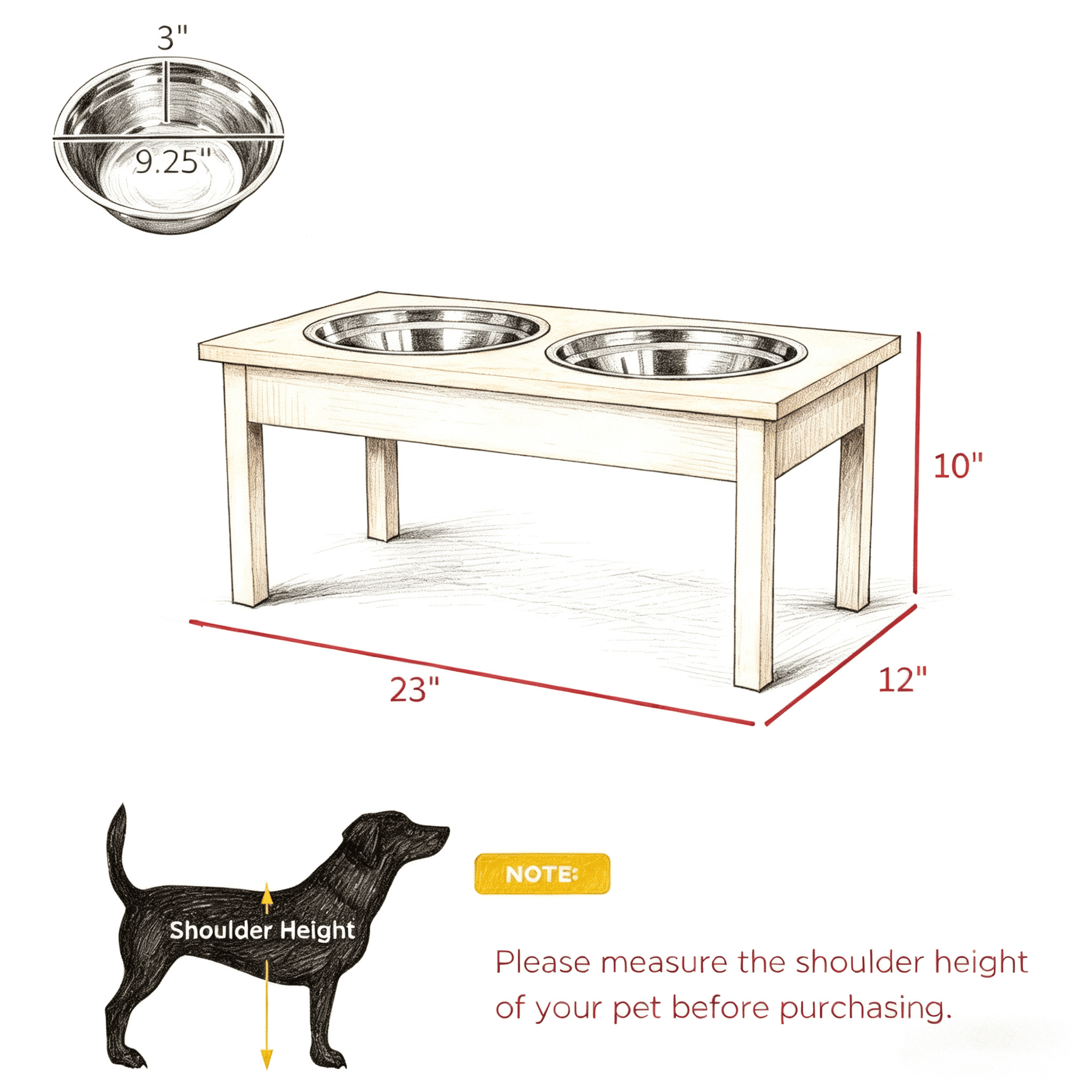 Elevated Dog Bowls, 2-in-1 Raised Pet Feeder with Stainless Steel Bowls, Non-Slip MDF Feeding Station for Small Medium Dogs Like French Bulldog Pug Beagle