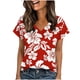 thumbnail image 5 of Xuyuer Women's Elegant V-Neck Floral Print Hem Loose Short Sleeve Out Blouse Top, 5 of 7