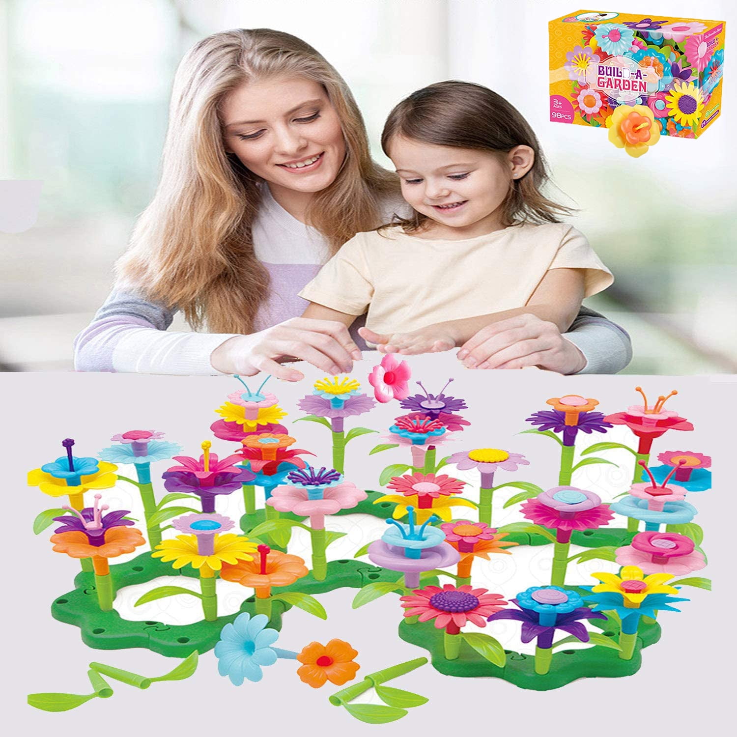 98 PCS Flower Garden Building Toys Build-a-Bouquet Stem Toy Set for Preschool Boy and Girl Birthday , Children's day for Children Ages 3+Years Old