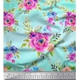 thumbnail image 1 of Soimoi Green Georgette Viscose Fabric Leaves & Pink Floral Watercolor Print Sewing Fabric BTY 42 Inch Wide, 1 of 1