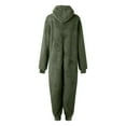 thumbnail image 6 of BiZtdJrK Womens Zipper Fuzzy Pajama Jumpsuit with Drawstring Hood Winter Warm Fleece One Piece Sleep Pants Casual Loose Pocket Loungewear, Army Green, XXL, 6 of 7