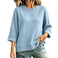 thumbnail image 1 of Sudadera de Cuello Redondo para Mujer Casual de Manga 3/4 Tipo Pulóver Tops Ajuste Holgado Sudadera de Estampado Sólido sin Capucha, 1 of 9