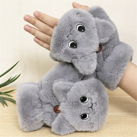 

Drill Bit Set Women Girls Gloves Warm Soft Cute Cat Plush Convertible Flip Top Winter Fingerless Thick Mittens For Teen