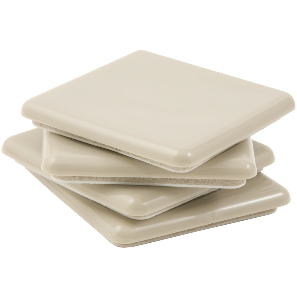 Super Sliders 21/2" Square Self Stick Furniture Sliders Beige, 4 Pack