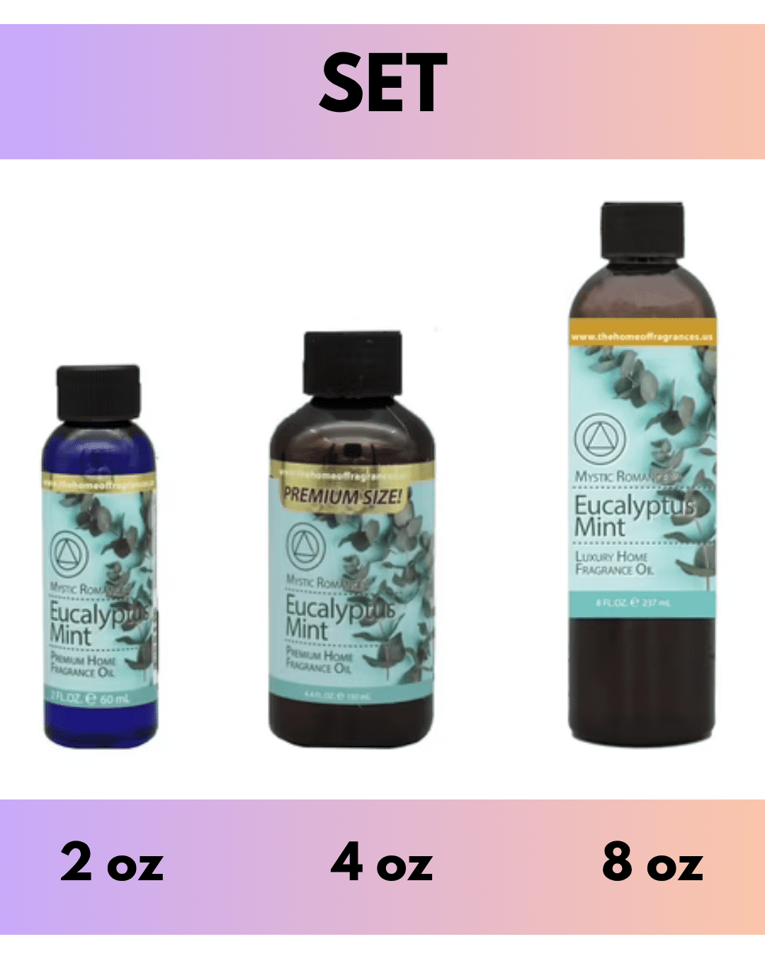 Mystic Romance Premium Home Fragrance Oil Scent EUCALYPTUS MINT SET 8FL+ 4FL+2FL.OZ 427 ML