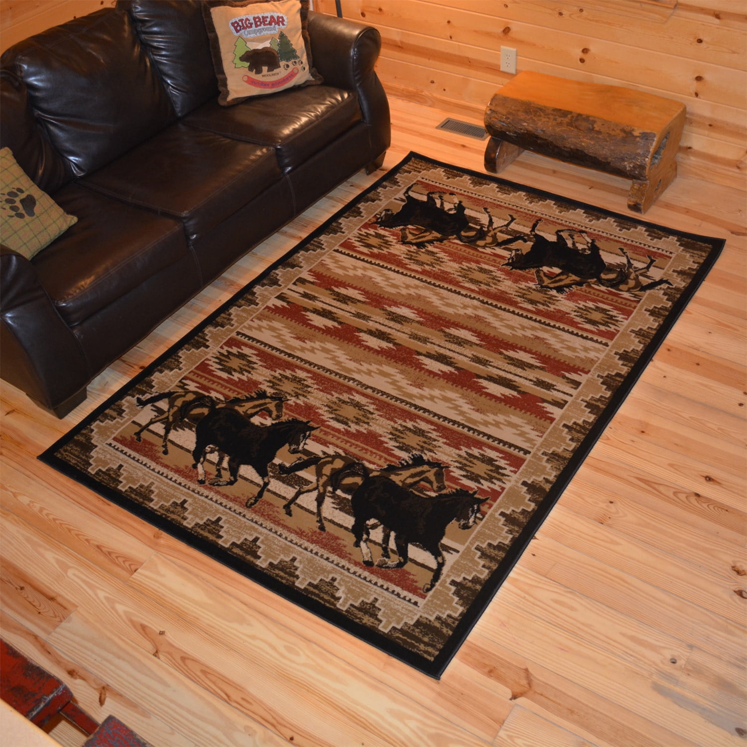 Lodge King Untamed Black Western Horse Area Rug