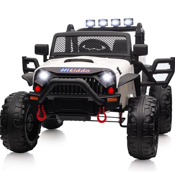 Hikiddo 24V 9Ah Ride on Toy for Big Kids, 4WD 2-Seater Kids Electric Car Truck w/ Remote, 4x200W Motor - White