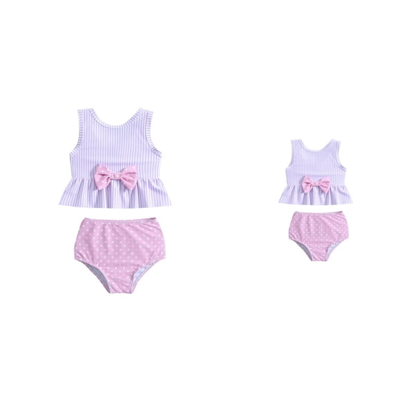 Summer Toddler Girls Striped & Floral Print Two-Piece Swimsuit with Bowknot Bikini Bathing Suit for 2T 3T 4T