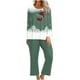 thumbnail image 2 of Puntoco Conjunto De Pijama De Manga Larga + Pantalones Con Cuello Redondo Estampado De Moda Navideña Para Mujer Verde S, 2 of 4