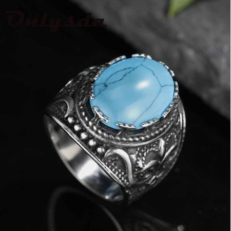 Men's Ring Stainless Steel Personalized Retro Punk Ring With Turquoise And Tiger Eye Gemstone Geometric Jewelry