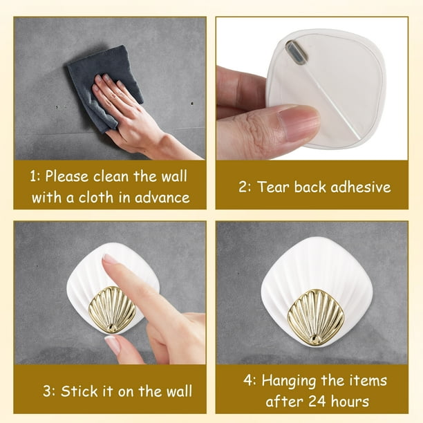 Bewildely 4 ganchos de baño autoadhesivos blancos de amplia aplicación en superficies de madera para una cómoda puerta colgante Decoración del hogar