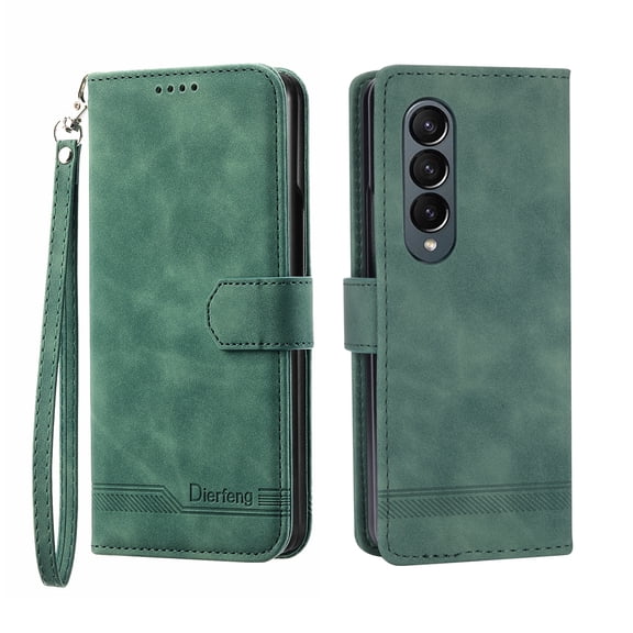 For Samsung Galaxy Z Fold 3 Wallet Case Card Holder,Women Man RFID Blocking PU Leather Flip Cover Wrist Strap Zipper Credit Card Holder Slots,Phone Case for Samsung Galaxy Z Fold 3,Green