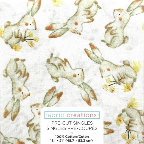 Tissu pré-coupé Fat Quarter de Fabric Creations blanc avec des lapins - 18" x 21" / 45cm x 53cm