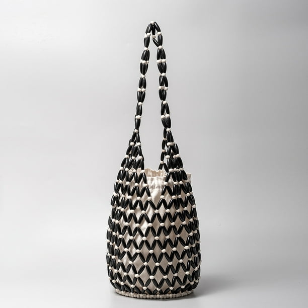 Zhuge Bolso de hombro tejido para mujer, bolso de mano tejido, bolso de mano tejido elegante para playa de verano, bolsos de hombro de 6,49 x 6,49 x 14,17 pulgadas (negro)