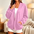 thumbnail image 2 of XPMWRP Women's Oversized Open Front Fleece Cardigan, V-Neck Long Sleeve Coat with Pockets, Casual Lounge Outerwear Pink XL, 2 of 9