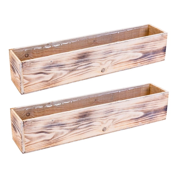 Boîte de Jardinière en Bois, Blanchiment avec Doublure en Plastique l Décoration de Jardin l Décorations de Restaurant et de Mariage l Bouquets de Mariage, Centre de Table (20x4 Ensemble de 2, Blanchiment)