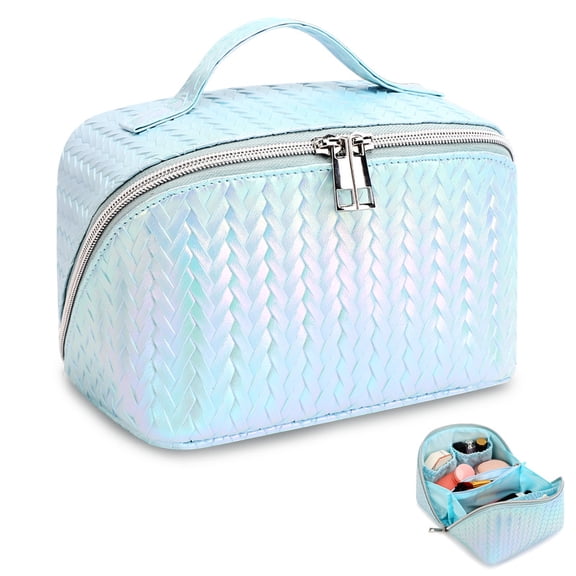 TINYAT PU Makeup Bags for Women Pouch Open Flat Toiletry Bag Lightweight Cosmetic Bags for Travel Decorate