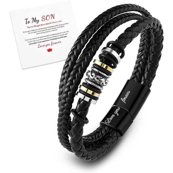 to My Son Leather Bracelet Love You Forever Leather Bangle Bracelet Black Inspirational Bangle Bracelet Graduation Birthday Gifts for Son Grandson