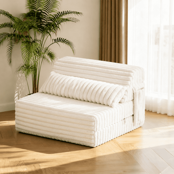 Folding Sofa Bed with Pillow, Convertible Sleeper Chair, Comfy Floor Futon Couch Lounge Sofa for Adults Portable Fold Out Chair Bed for Living Room Bedroom, Single, Beige