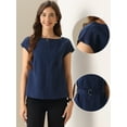 thumbnail image 2 of DARING DIVA Women's Cap Sleeve Boat Neck Office Belted Peplum Top XS Dark Blue, 2 of 6