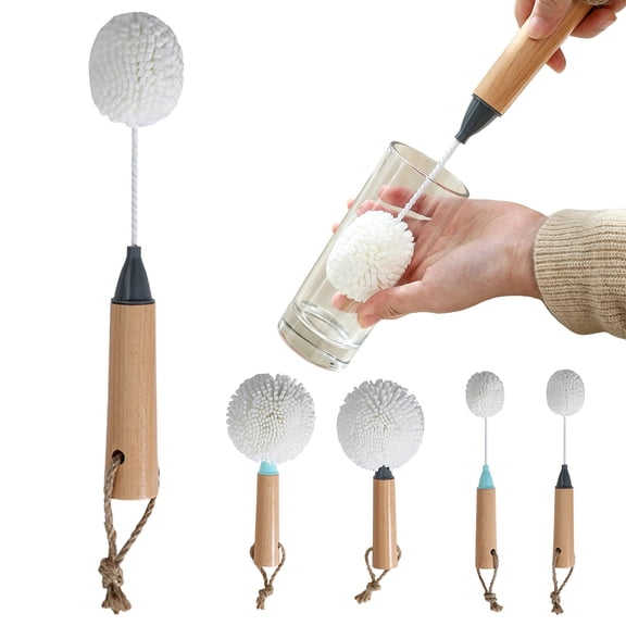 DUOYOU Glass Cleaning Brush Goblet Scrubber Brush Soft Bristle Cup Cleaner With Wooden Handle Dish Brush For Wine Glasses Bottles And Kitchen Use