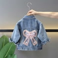 thumbnail image 2 of WNVMWI Little Girls Washed Jean Jacket Kids Long Sleeve Denim Jackets with Front Button Childrens Fashion Coat 10-13 Years Pink, 2 of 4