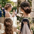 thumbnail image 5 of MIALLO Elegant Pink Floral Hair Comb, Golden Metal Leaf Bridal Hair Accessory for Garden Party & Daily Wear, 5 of 8