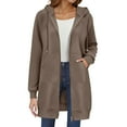 thumbnail image 6 of Long Zip Up Hoodie Women Oversized Zip Up Knee Length Tunic Sweatshirts Fall Casual Long Sleeve Hooded Jackets with Pockets 2025 Winter Option Khaki XL, 6 of 9