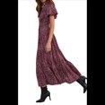 thumbnail image 2 of Vestidos Largos de Verano para Mujer 2025, Informales, con Escote en V, Corta Abullonada, Fruncidos, Fluidos, para Playa, Bohemios, Largos, Florales, Vino Tinto L, 2 of 9