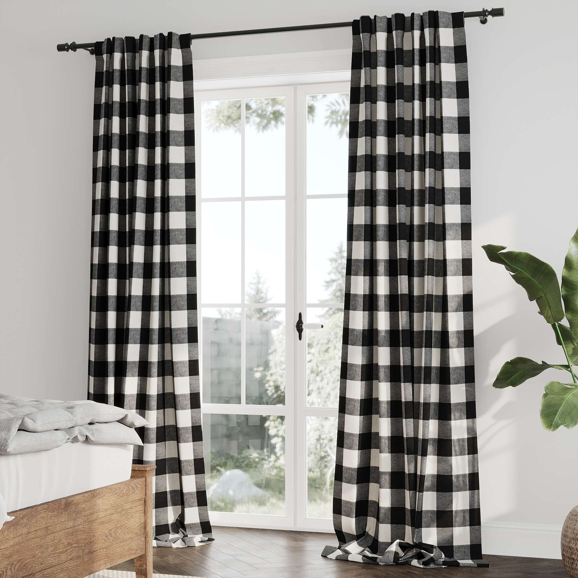 Woven Trends Designer Home Modern Kitchen Curtain Panels, 24L x 29W Inches  Blackout Window Tier Pair Set, Premimum Cotton Blend Buffalo Classic  Country Plaid Gingham Checkered Design, Black 