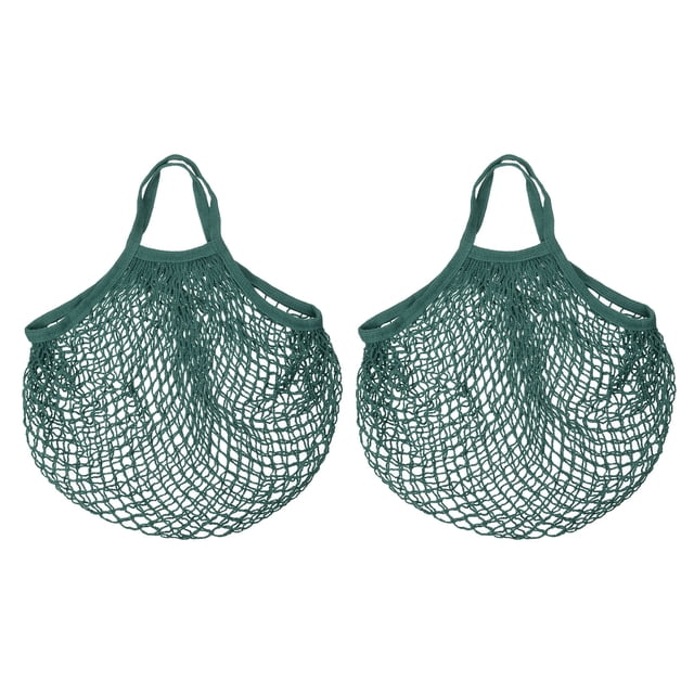 Unique Bargains Cotton Mesh Bag, 15x13.8' Reusable Mesh Net String Grocery Bags Organizer Dark Green 2Pcs