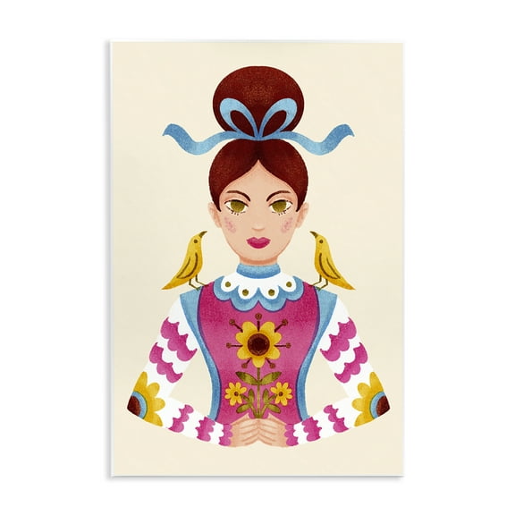 Stupell Industries Brunette Girl with Birds Portrait Painting Unframed Art Print Wall Art, 10 x 15