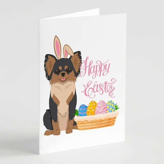 Longhaired Black and Tan Chihuahua Easter Greeting Cards and Envelopes Pack of 8 7 in x 5 in