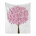 thumbnail image 1 of Floral Soft Flannel Fleece Throw Blanket, Cherry Tree in Blossom Simplistic Japanese Illustration, Cozy Plush for Indoor and Outdoor Use, 70" x 90", Pink Dark Brown, by Ambesonne, 1 of 5