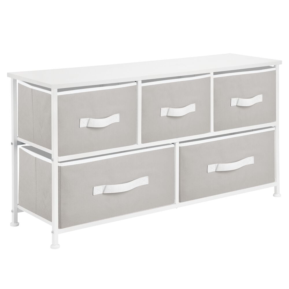 mDesign Wide Dresser Storage Tower with 5 Drawers - Light Gray/White