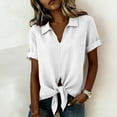 thumbnail image 6 of Tie Front Linen Shirts for Women Lightweight Loose Lapel Collar Blouses Short Sleeve Dressy Casual Summer Tops, 2XL, 6 of 7
