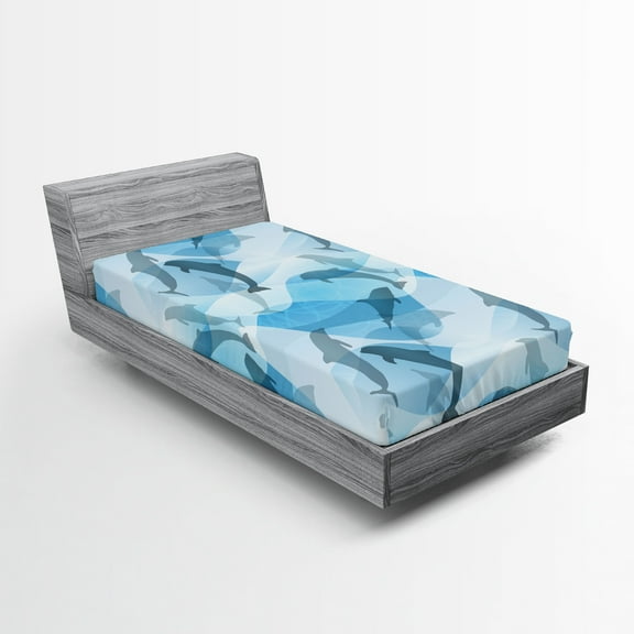 Ambesonne Dolphin Fitted Sheet, Underwater Fish Pattern, Twin XL Size, Blue and Grey