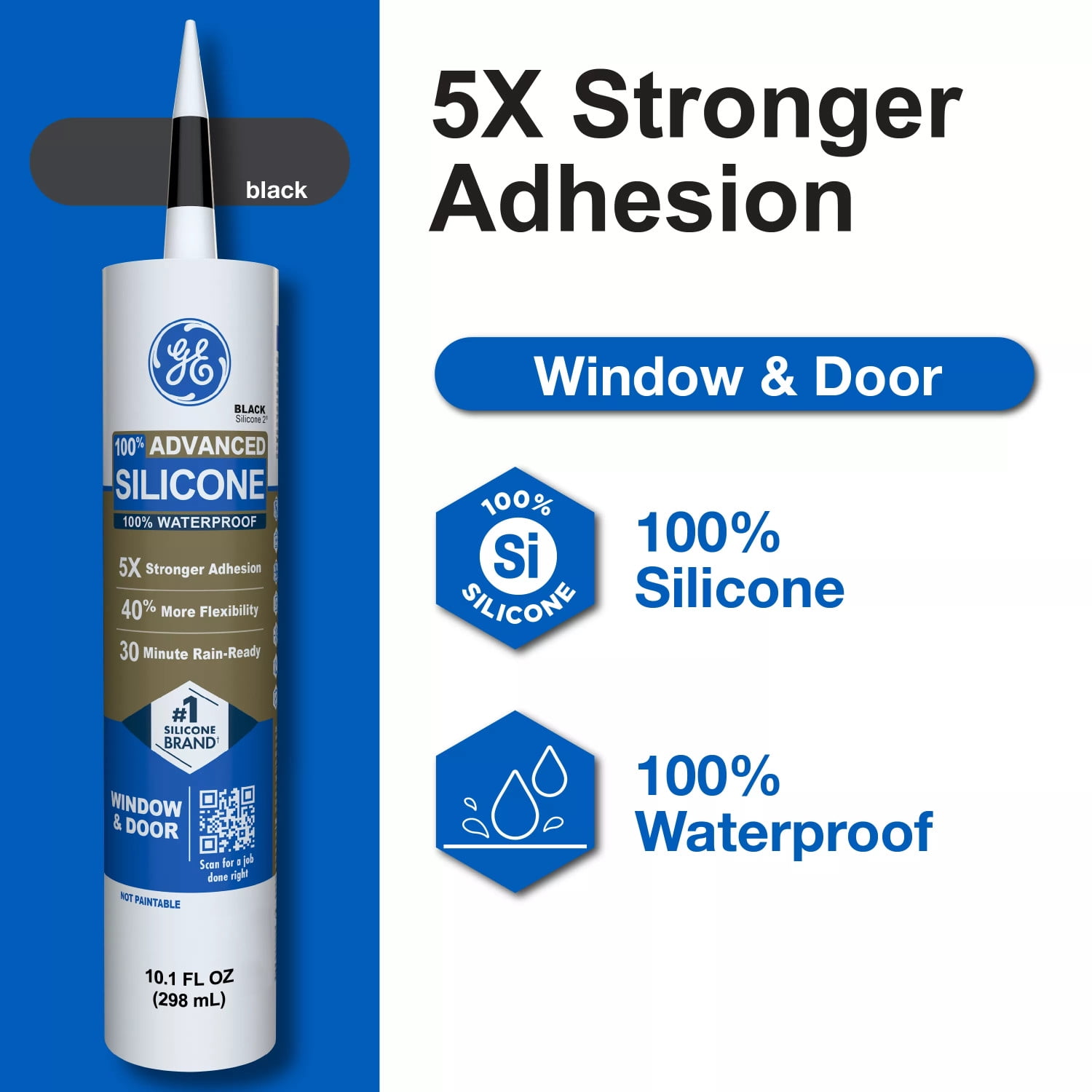 (6 pack) GE Advanced Silicone Window & Door Sealant, Pack of 1, Black 10.1 fl oz Cartridge