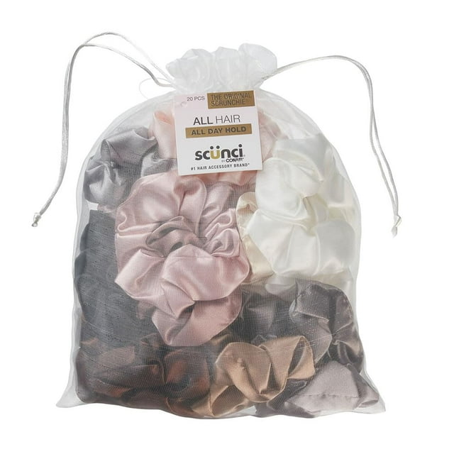 Accesorios para el cabello Conair Scunci, paquete de 20 coleteros de nailon y seda
