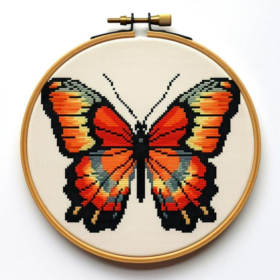 Cartoon Butterfly DIY Stamped Cross Stitch Kits for Beginners Easy with Hoop 11CT Needlepoint Embroidery Counted Cross Stitch Kits Art Craft Wall Decoration 35x35cm(1)