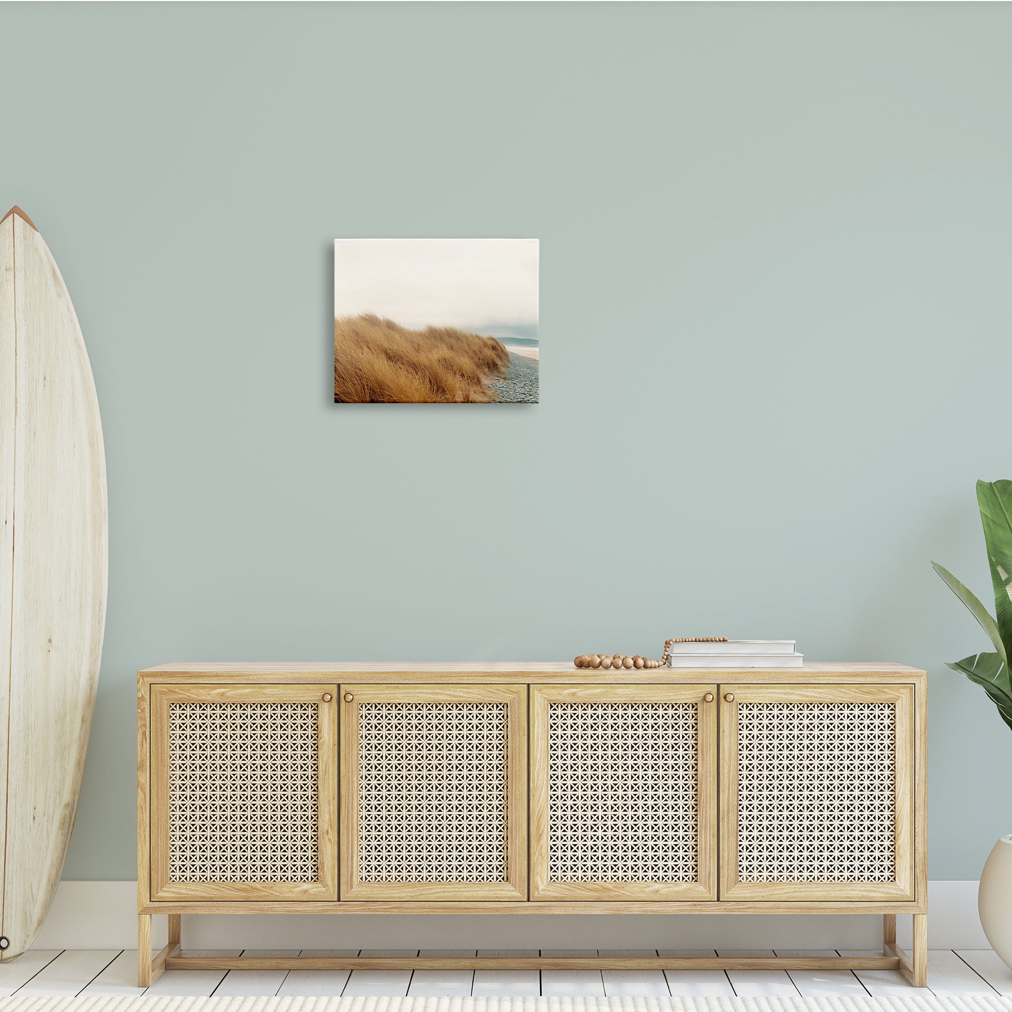 Stupell Indtries Tall Grass Windy Ocean Scene Pebble Coast Beach,20 x 16,Design by Ian Winstanley