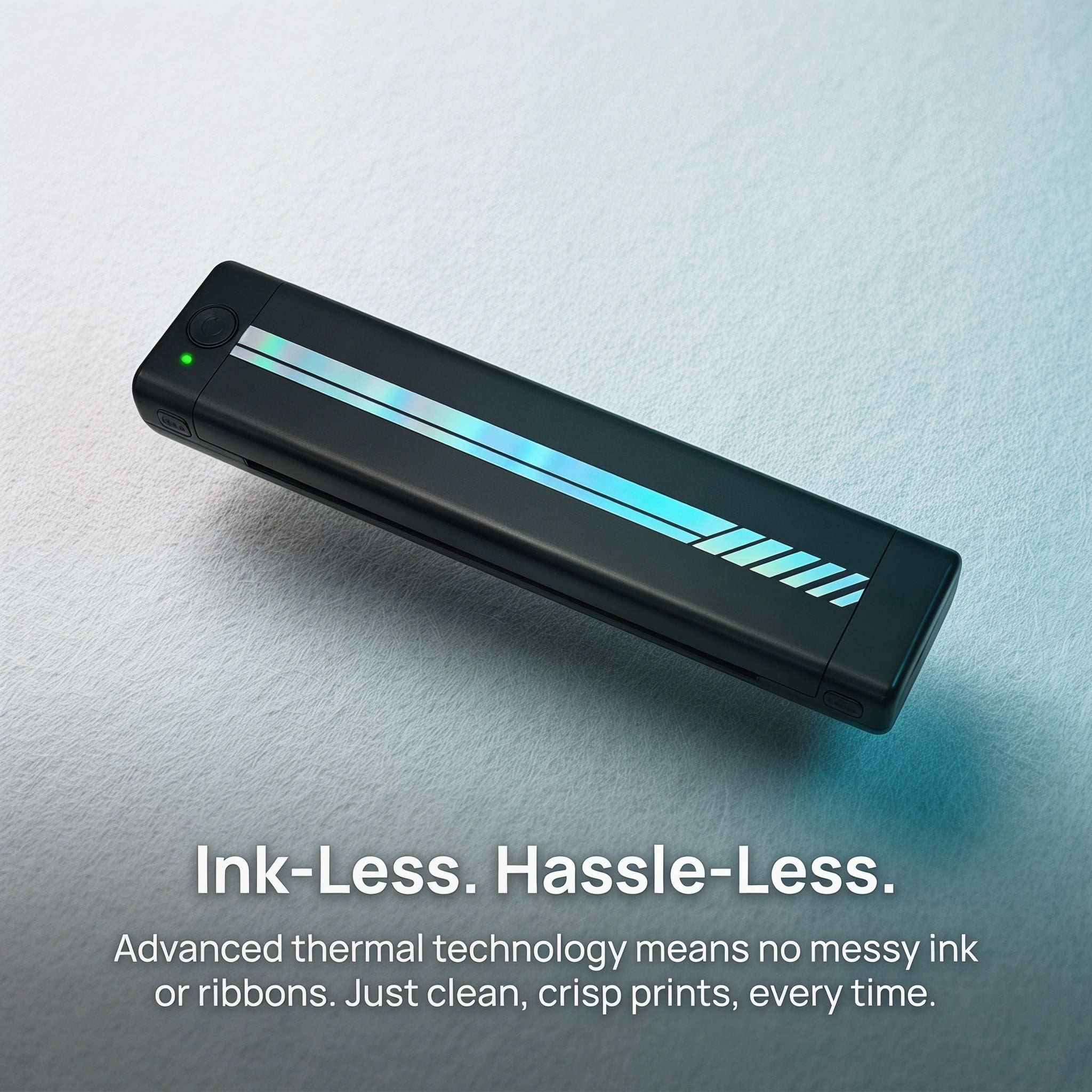 Portable Printer, A281 Inkless Printer, Bluetooth Wireless Printer, travel-friendly design. Compatible with 8.5 x 11 inches US letter and A4 thermal paper. Works with mobile phones and laptops.