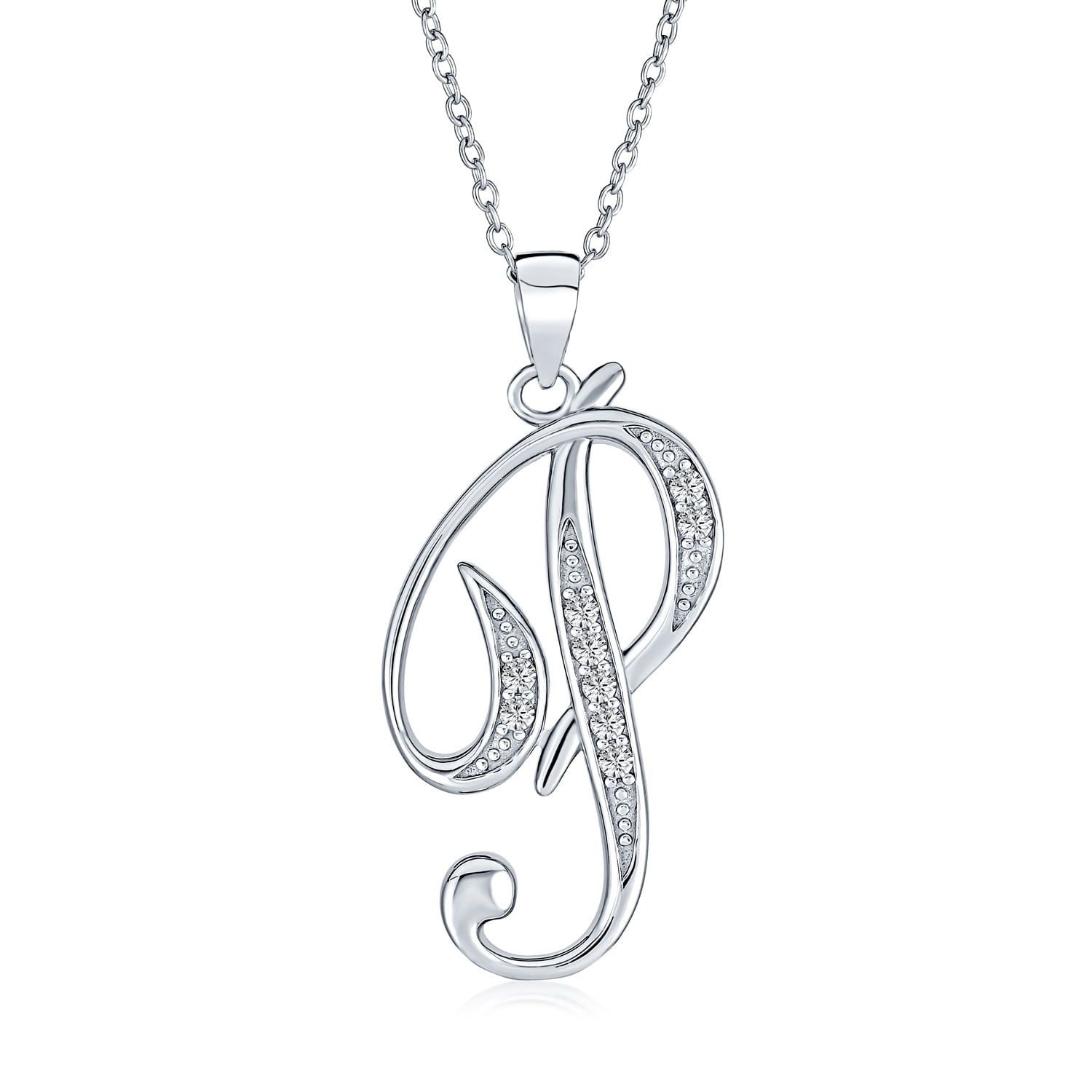 Alphabet Initial Pendant Sterling Silver 925 Rhodium Plated Jewelry Letter V 