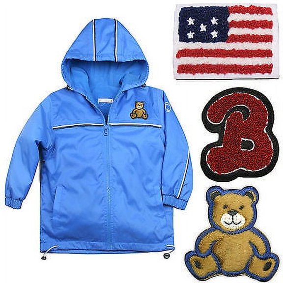 Baby Boys Toddler Jacket Coat Hooded Blue Teddy Bear Stars & Stripes sz 1-6 Yrs