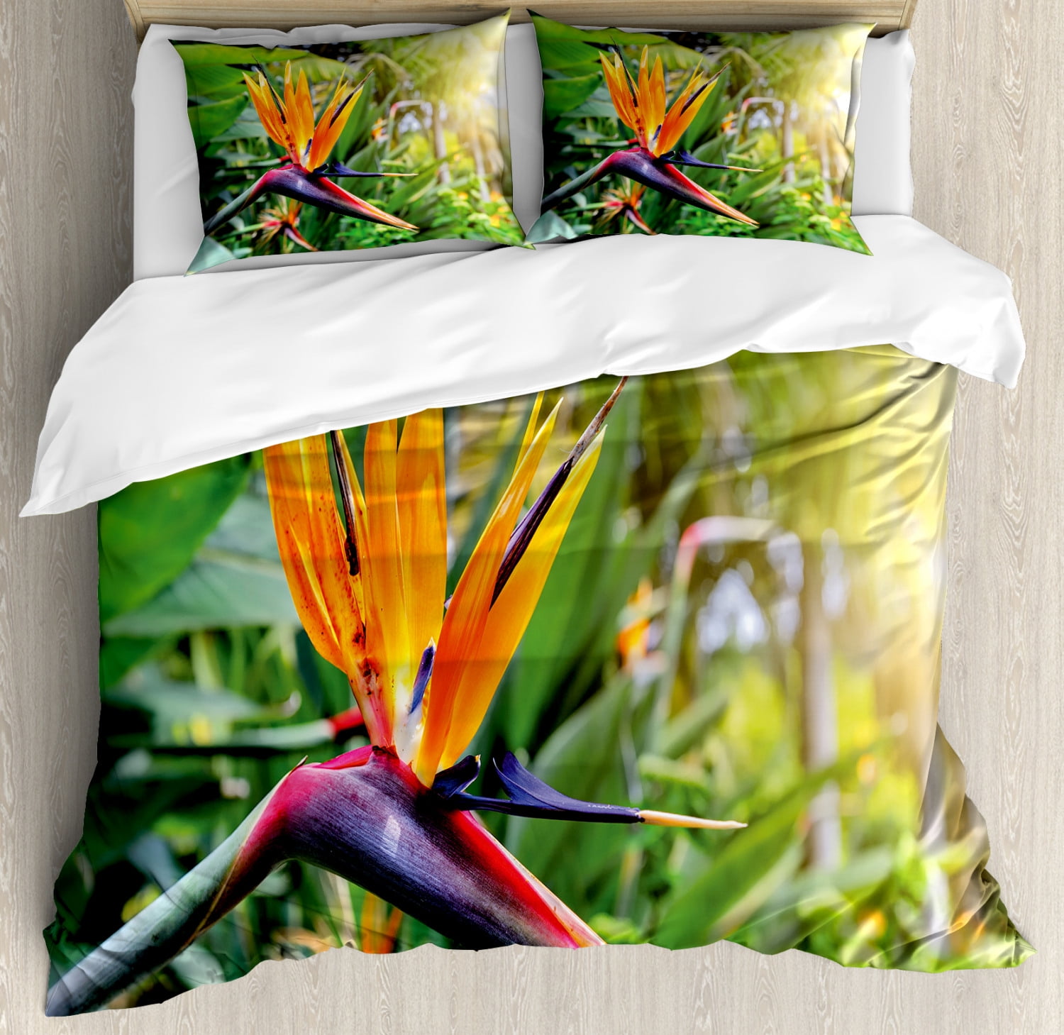 Plant Duvet Cover Set, Closeup Image of Strelitzia