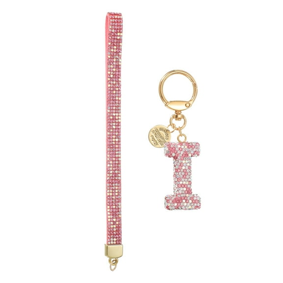 Initial Letter Keychain for Women, Rhinestone Alphabet I Key Chain Sparkly Keychain Charm with Heart for Backpack Handbag Car Key Accessories Lanyard, Pink