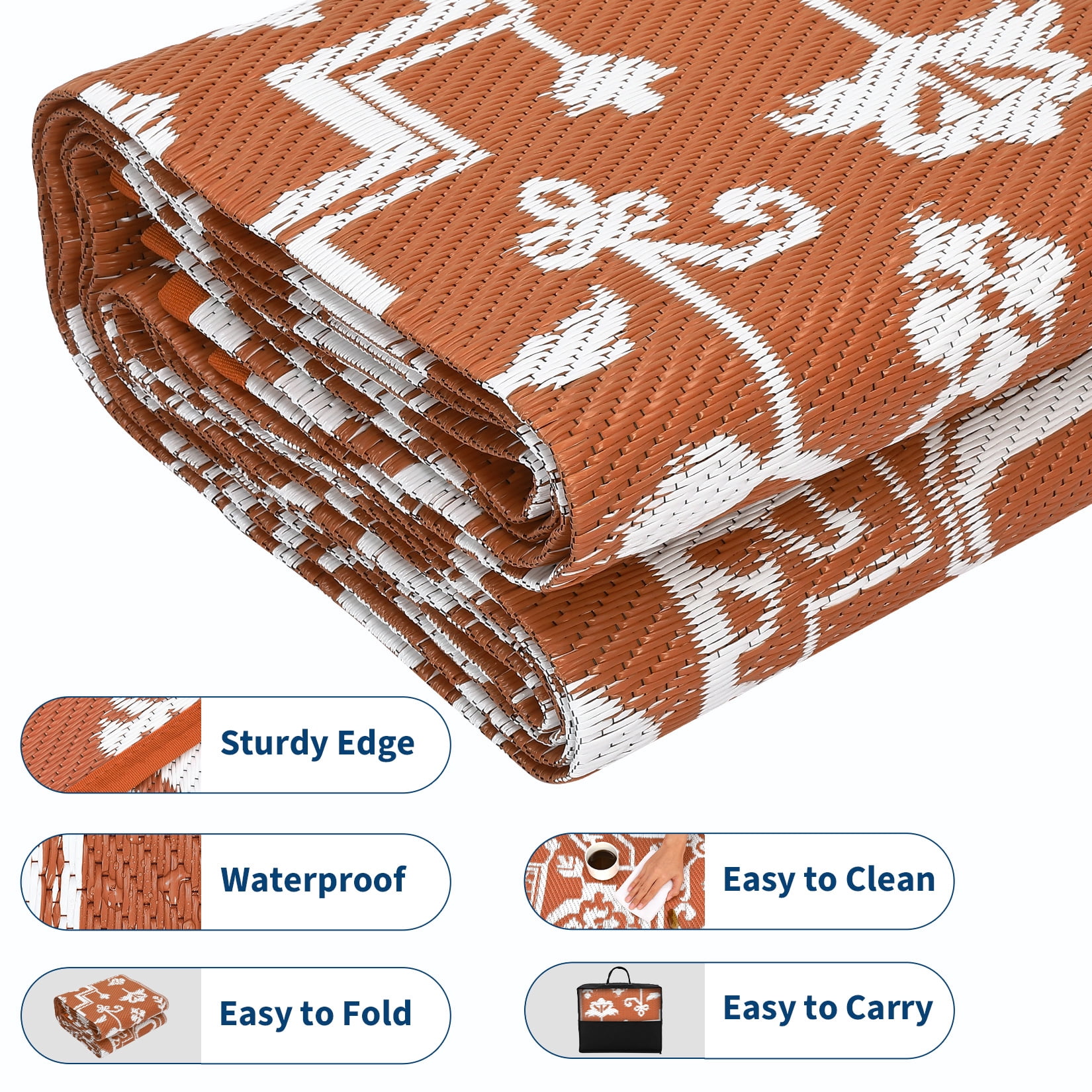 9'x12'/8'x10'/9'x18' Large Outdoor Rug for Patio Rugs, Reversible Straw Rug Medallion Pattern, Vintage Camping Rug for RV, Porch, Deck, Backyard, Balcony