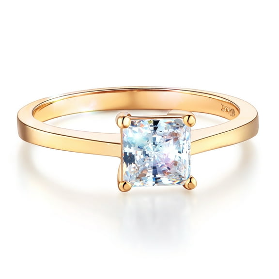 Wellingsale Ladies Solid 14k Yellow Gold Polished CZ Cubic Zirconia Princess Cut Engagement Ring - Size 4